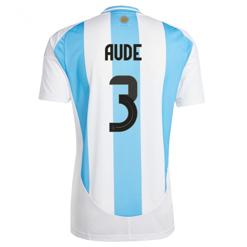 Hombre Camiseta Argentina Julian Aude #3 Blanco Azul 1ª Equipación 24-26 La Camisa Chile