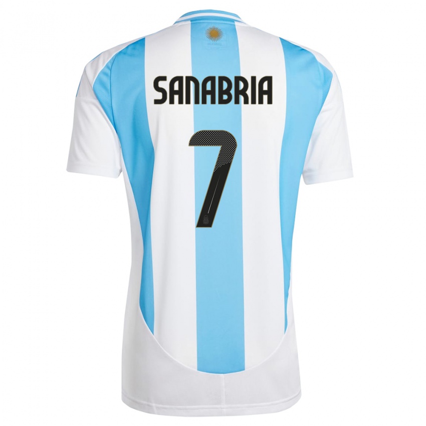 Hombre Camiseta Argentina Mateo Sanabria #7 Blanco Azul 1ª Equipación 24-26 La Camisa Chile
