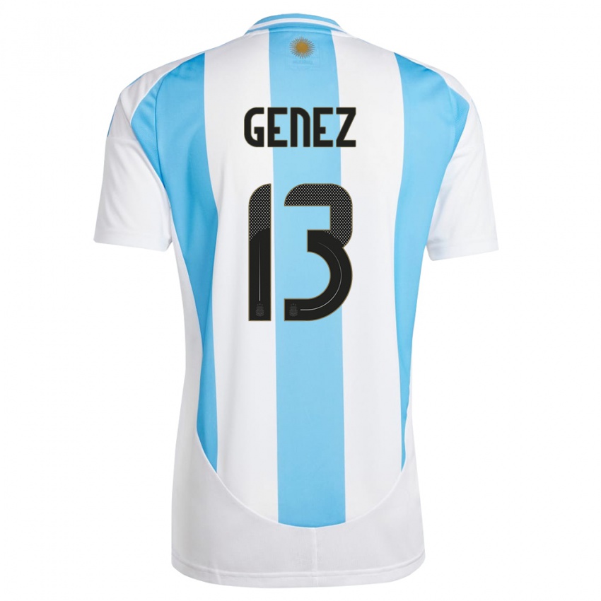Hombre Camiseta Argentina Nahuel Genez #13 Blanco Azul 1ª Equipación 24-26 La Camisa Chile