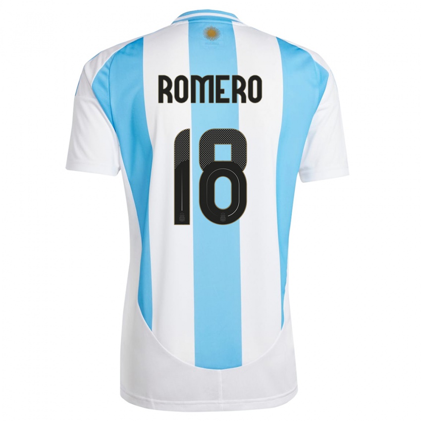 Hombre Camiseta Argentina Luka Romero #18 Blanco Azul 1ª Equipación 24-26 La Camisa Chile