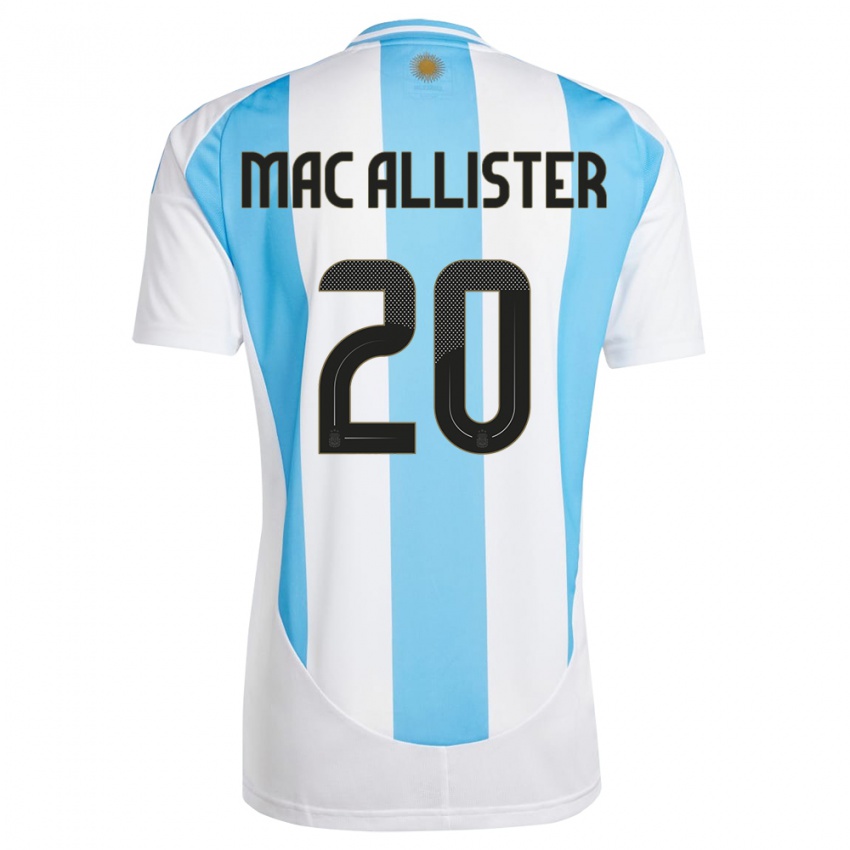 Hombre Camiseta Argentina Alexis Mac Allister #20 Blanco Azul 1ª Equipación 24-26 La Camisa Chile