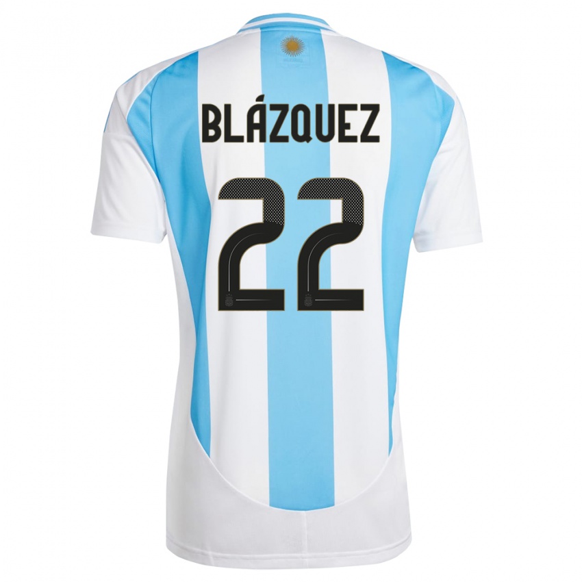 Hombre Camiseta Argentina Joaquin Blazquez #22 Blanco Azul 1ª Equipación 24-26 La Camisa Chile