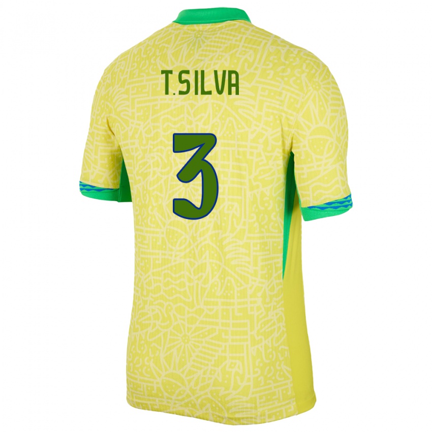 Hombre Camiseta Brasil Thiago Silva #3 Amarillo 1ª Equipación 24-26 La Camisa Chile