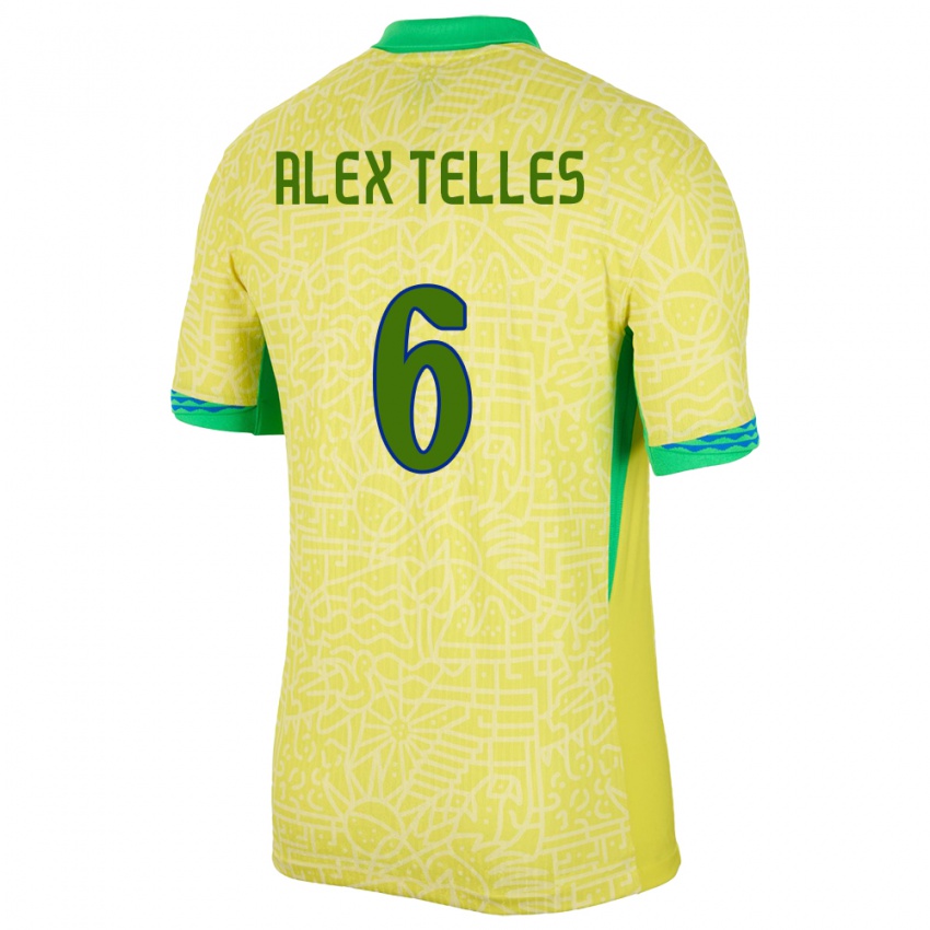 Hombre Camiseta Brasil Alex Telles #6 Amarillo 1ª Equipación 24-26 La Camisa Chile