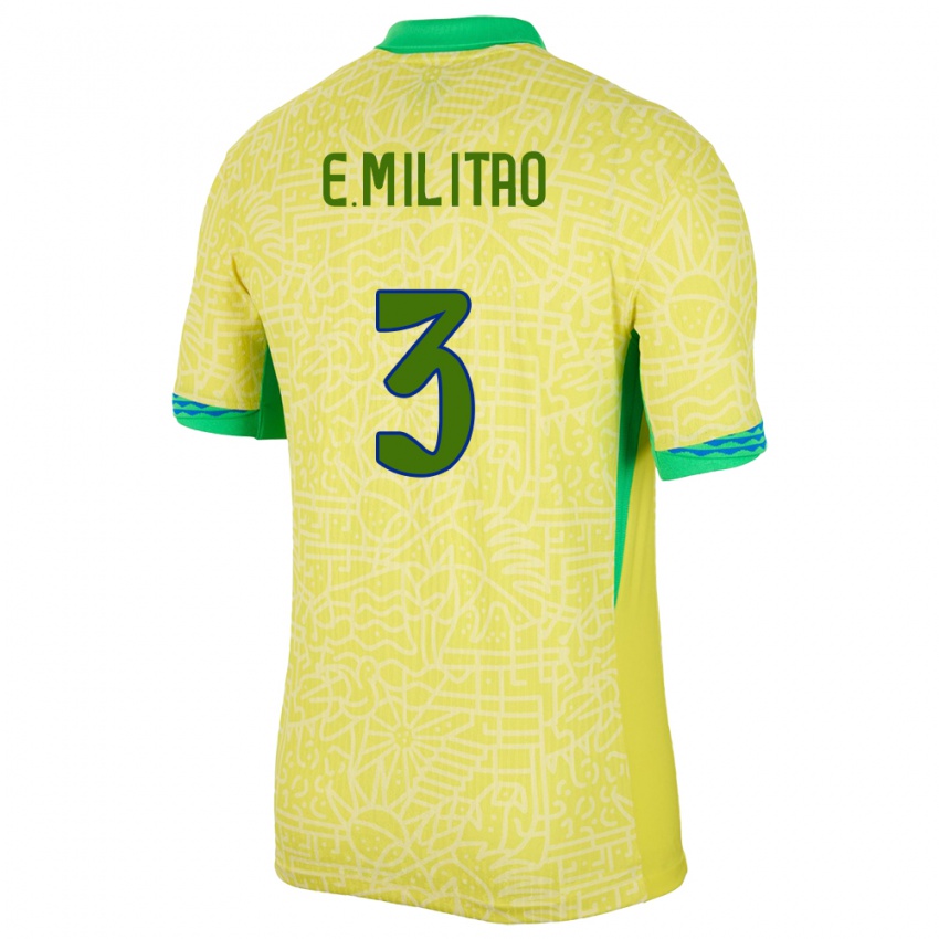 Hombre Camiseta Brasil Eder Militao #3 Amarillo 1ª Equipación 24-26 La Camisa Chile