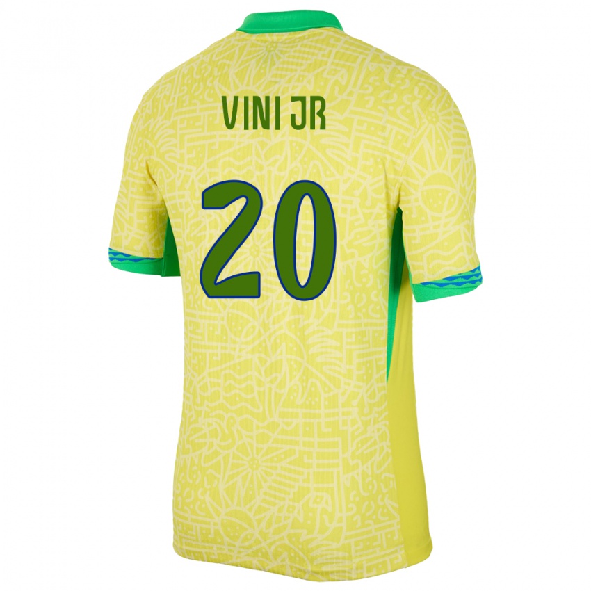 Hombre Camiseta Brasil Vinicius Junior #20 Amarillo 1ª Equipación 24-26 La Camisa Chile
