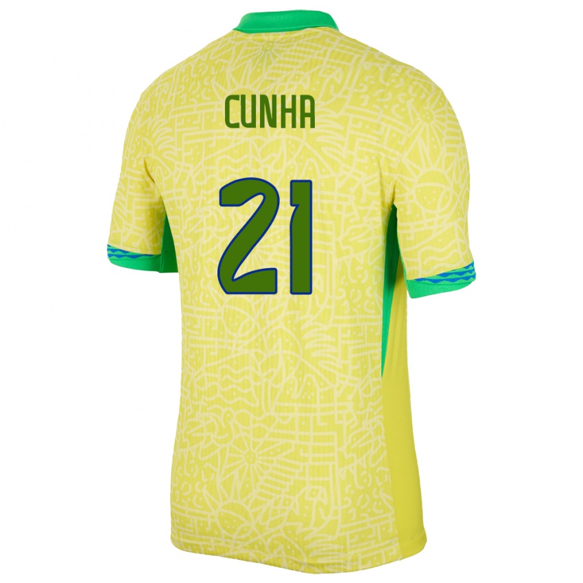 Hombre Camiseta Brasil Matheus Cunha #21 Amarillo 1ª Equipación 24-26 La Camisa Chile