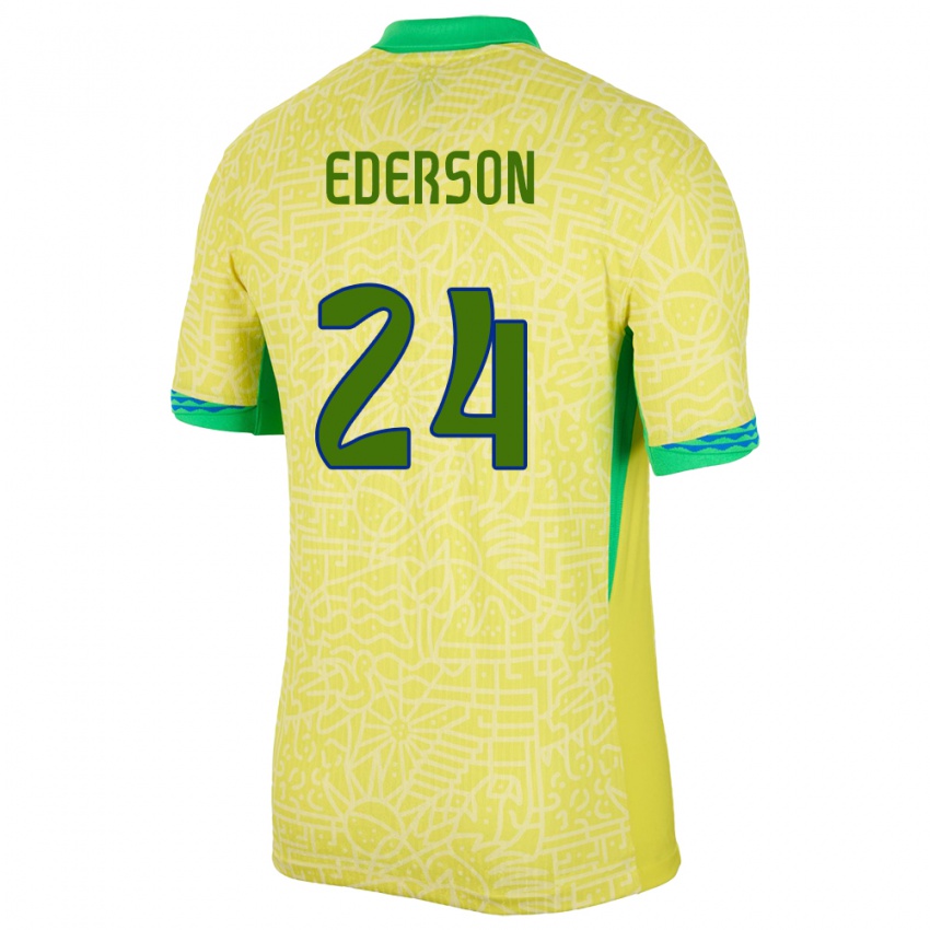 Hombre Camiseta Brasil Ederson #24 Amarillo 1ª Equipación 24-26 La Camisa Chile