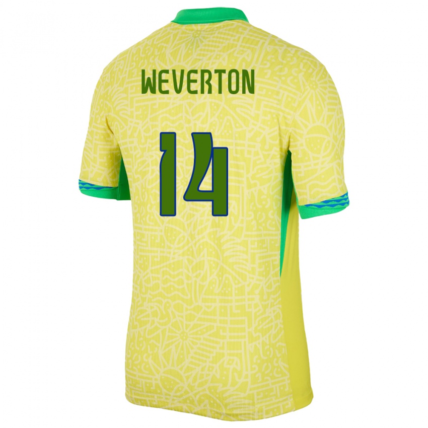 Hombre Camiseta Brasil Weverton #14 Amarillo 1ª Equipación 24-26 La Camisa Chile