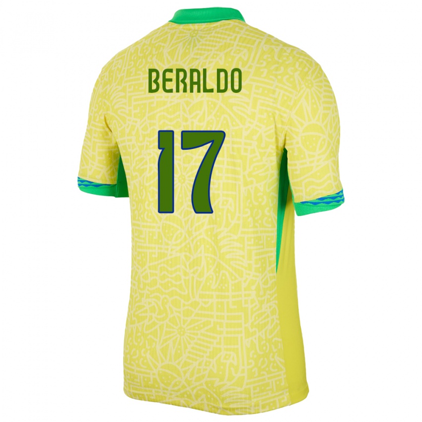 Hombre Camiseta Brasil Lucas Beraldo #17 Amarillo 1ª Equipación 24-26 La Camisa Chile