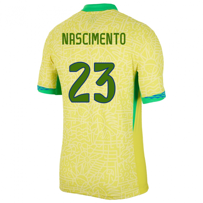 Hombre Camiseta Brasil Matheus Nascimento #23 Amarillo 1ª Equipación 24-26 La Camisa Chile