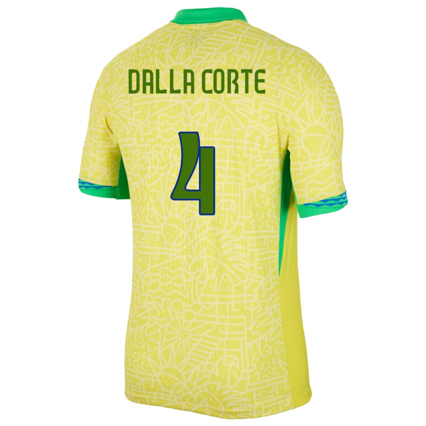 Hombre Camiseta Brasil Joao Dalla Corte #4 Amarillo 1ª Equipación 24-26 La Camisa Chile