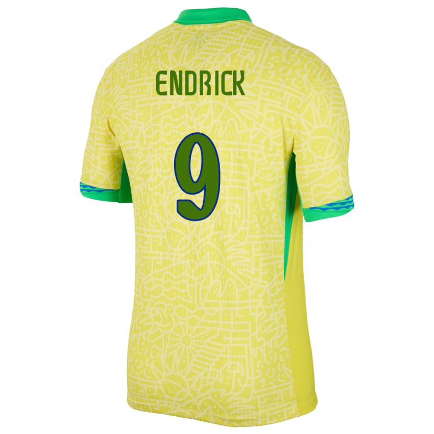 Hombre Camiseta Brasil Endrick #9 Amarillo 1ª Equipación 24-26 La Camisa Chile