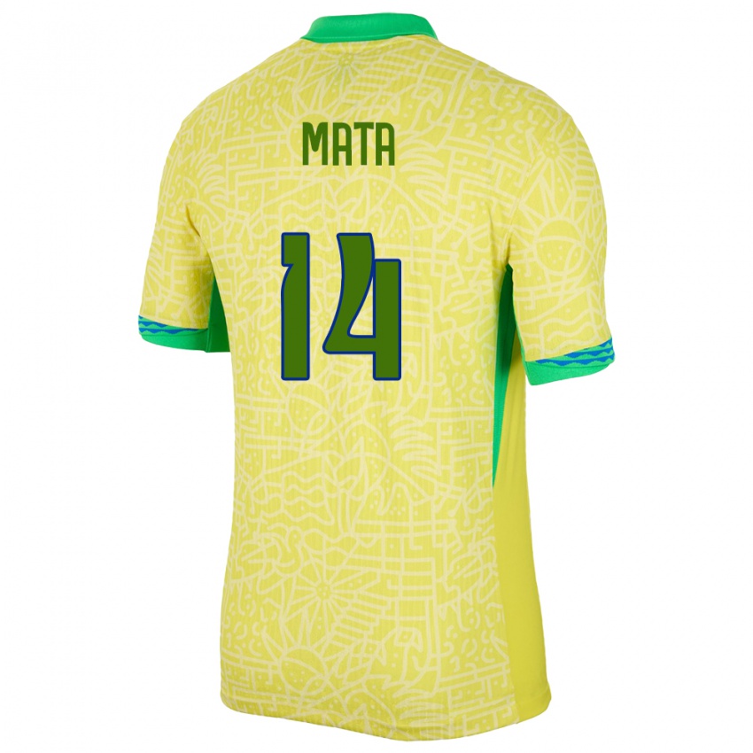 Hombre Camiseta Brasil Da Mata #14 Amarillo 1ª Equipación 24-26 La Camisa Chile