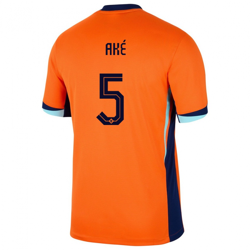 Hombre Camiseta Países Bajos Nathan Ake #5 Naranja 1ª Equipación 24-26 La Camisa Chile