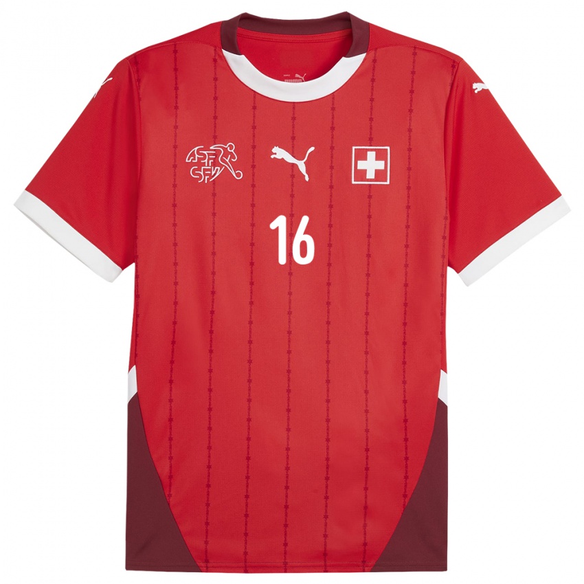 Hombre Camiseta Suiza Christian Fassnacht #16 Rojo 1ª Equipación 24-26 La Camisa Chile