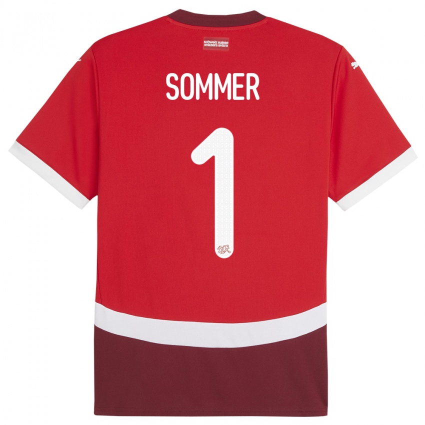 Hombre Camiseta Suiza Yann Sommer #1 Rojo 1ª Equipación 24-26 La Camisa Chile