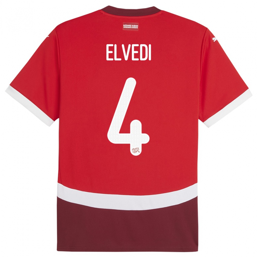 Hombre Camiseta Suiza Nico Elvedi #4 Rojo 1ª Equipación 24-26 La Camisa Chile