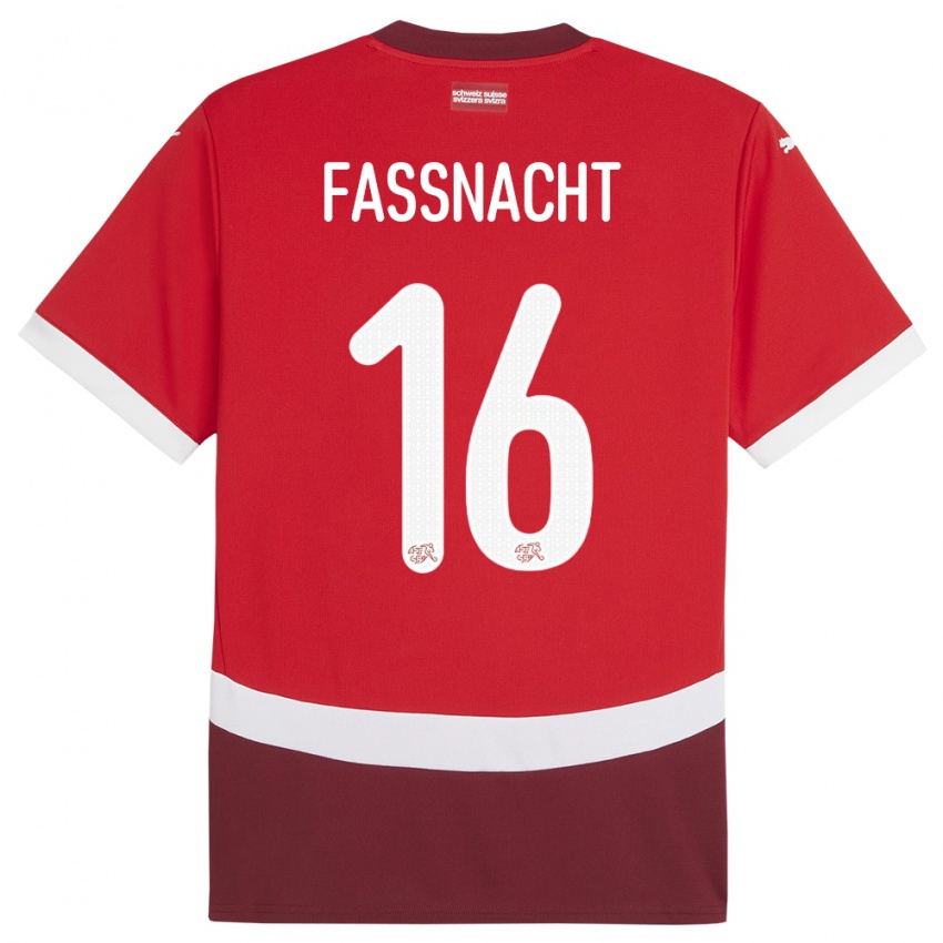 Hombre Camiseta Suiza Christian Fassnacht #16 Rojo 1ª Equipación 24-26 La Camisa Chile