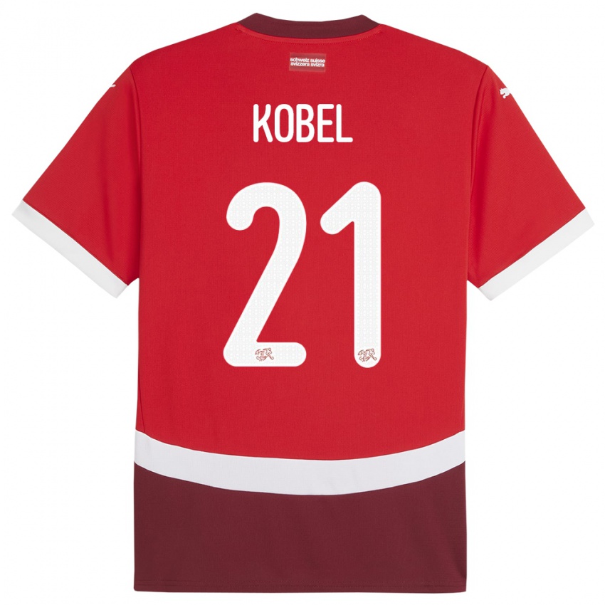 Hombre Camiseta Suiza Gregor Kobel #21 Rojo 1ª Equipación 24-26 La Camisa Chile