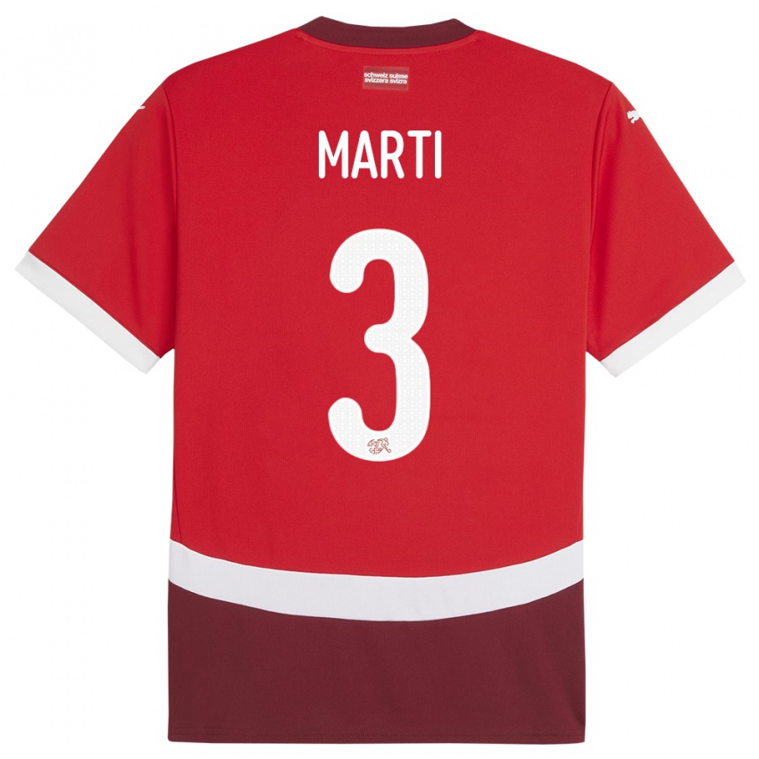 Hombre Camiseta Suiza Lara Marti #3 Rojo 1ª Equipación 24-26 La Camisa Chile