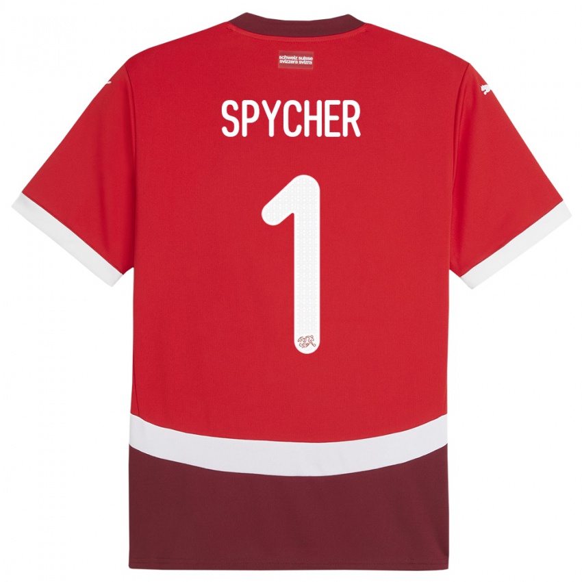 Hombre Camiseta Suiza Tim Spycher #1 Rojo 1ª Equipación 24-26 La Camisa Chile