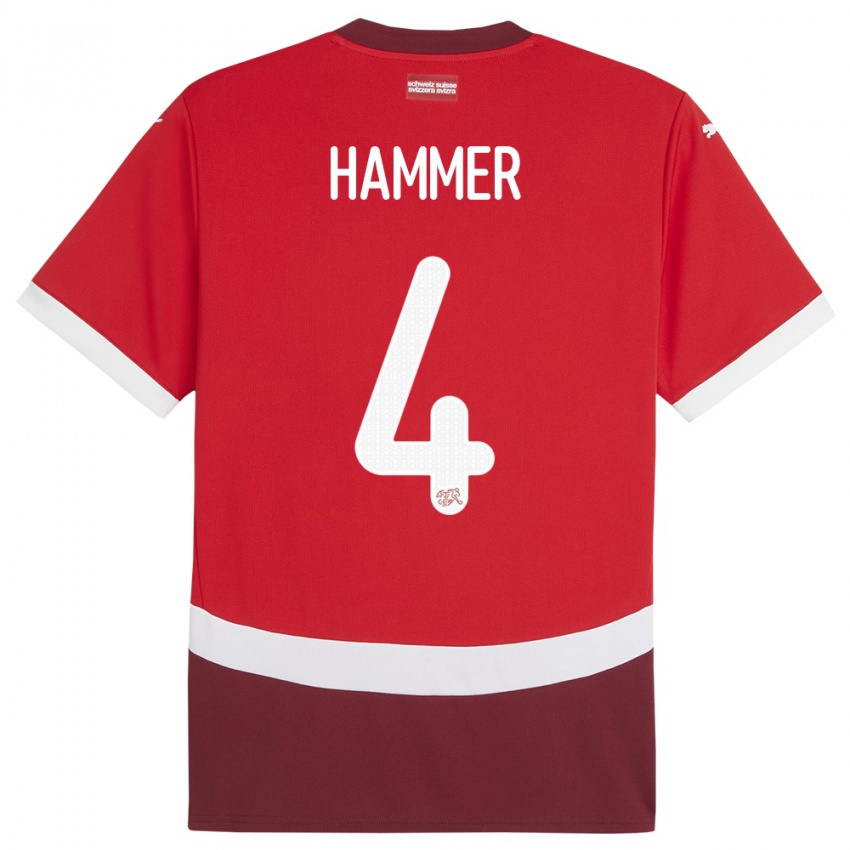 Hombre Camiseta Suiza Pascal Hammer #4 Rojo 1ª Equipación 24-26 La Camisa Chile