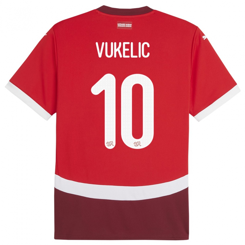 Hombre Camiseta Suiza Mile Vukelic #10 Rojo 1ª Equipación 24-26 La Camisa Chile