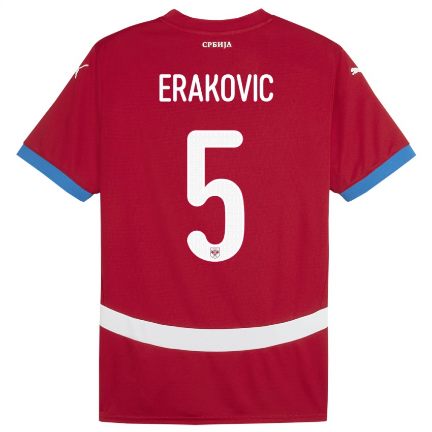 Hombre Camiseta Serbia Strahinja Erakovic #5 Rojo 1ª Equipación 24-26 La Camisa Chile