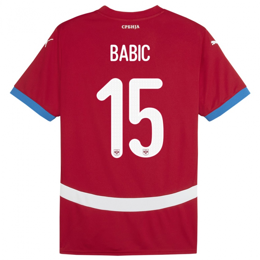 Hombre Camiseta Serbia Srdjan Babic #15 Rojo 1ª Equipación 24-26 La Camisa Chile