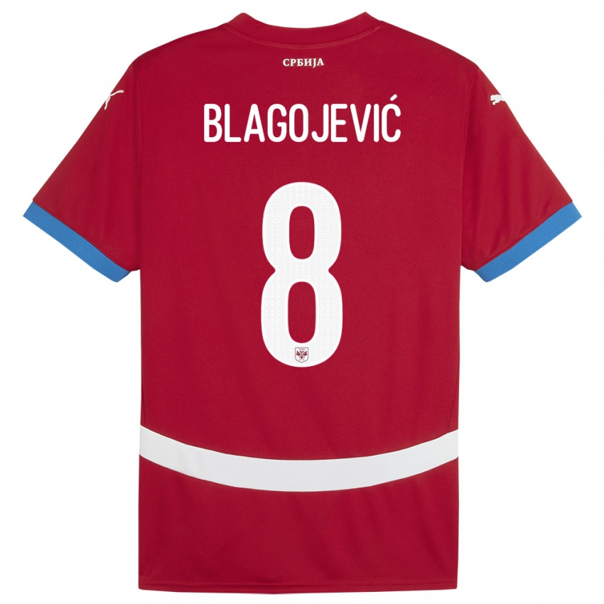 Hombre Camiseta Serbia Dina Blagojevic #8 Rojo 1ª Equipación 24-26 La Camisa Chile