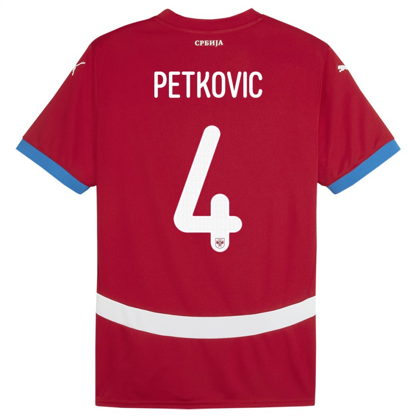 Hombre Camiseta Serbia Nikola Petkovic #4 Rojo 1ª Equipación 24-26 La Camisa Chile