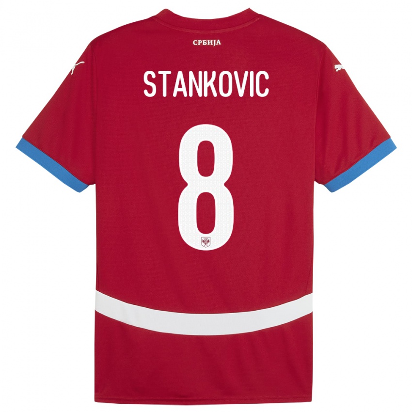 Hombre Camiseta Serbia Nikola Stankovic #8 Rojo 1ª Equipación 24-26 La Camisa Chile