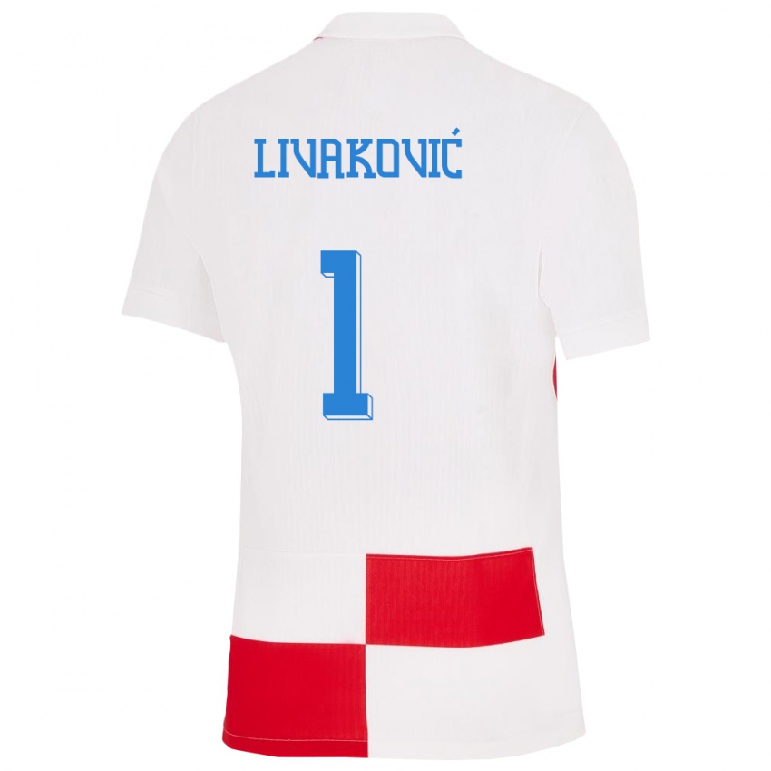 Hombre Camiseta Croacia Dominik Livakovic #1 Blanco Rojo 1ª Equipación 24-26 La Camisa Chile