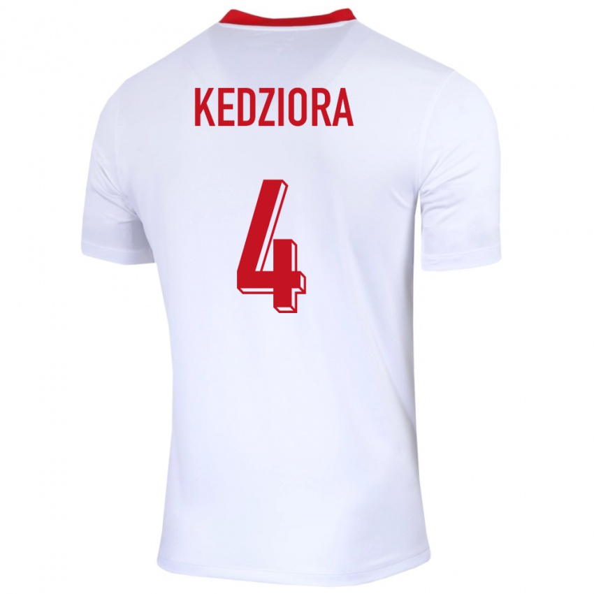 Hombre Camiseta Polonia Tomasz Kedziora #4 Blanco 1ª Equipación 24-26 La Camisa Chile
