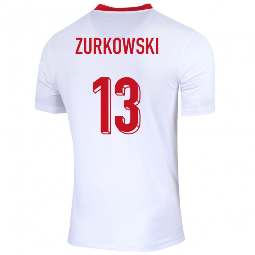 Hombre Camiseta Polonia Szymon Zurkowski #13 Blanco 1ª Equipación 24-26 La Camisa Chile