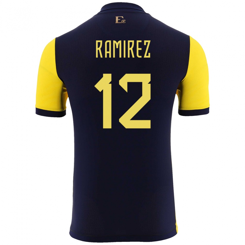 Hombre Camiseta Ecuador Moises Ramirez #12 Amarillo 1ª Equipación 24-26 La Camisa Chile