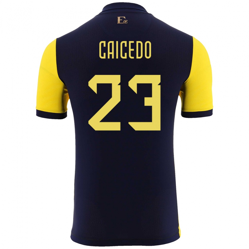 Hombre Camiseta Ecuador Moises Caicedo #23 Amarillo 1ª Equipación 24-26 La Camisa Chile