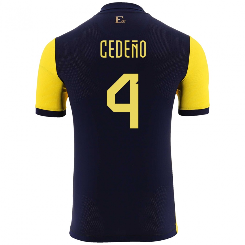 Hombre Camiseta Ecuador Stefany Cedeno #4 Amarillo 1ª Equipación 24-26 La Camisa Chile