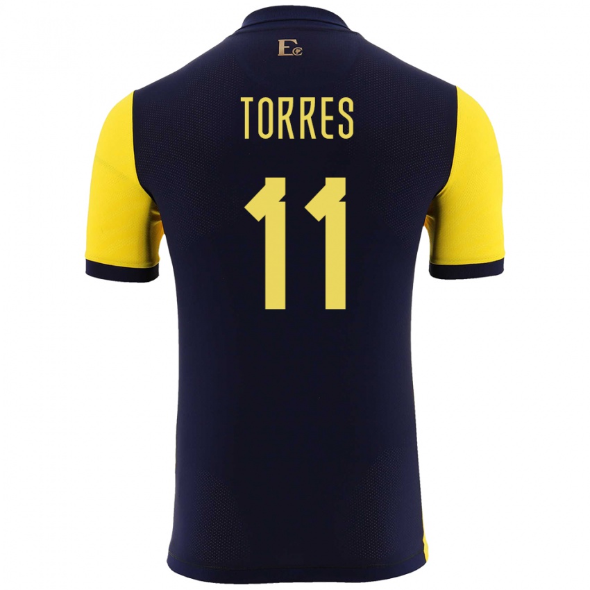 Hombre Camiseta Ecuador Ambar Torres #11 Amarillo 1ª Equipación 24-26 La Camisa Chile