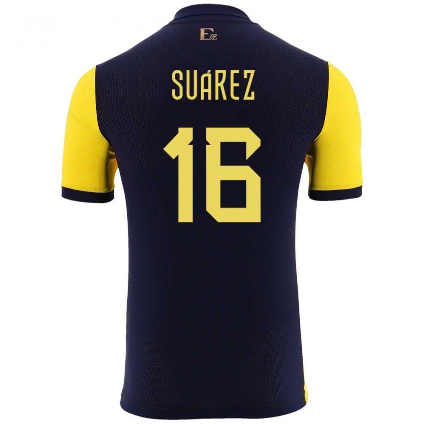 Hombre Camiseta Ecuador Ariel Suarez #16 Amarillo 1ª Equipación 24-26 La Camisa Chile