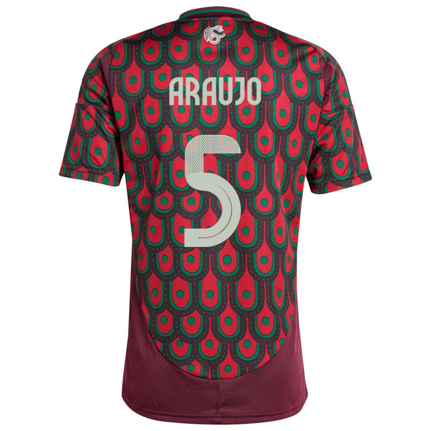 Hombre Camiseta México Julian Araujo #5 Granate 1ª Equipación 24-26 La Camisa Chile