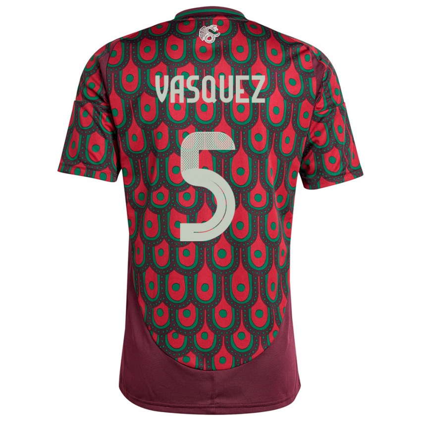 Hombre Camiseta México Johan Vasquez #5 Granate 1ª Equipación 24-26 La Camisa Chile