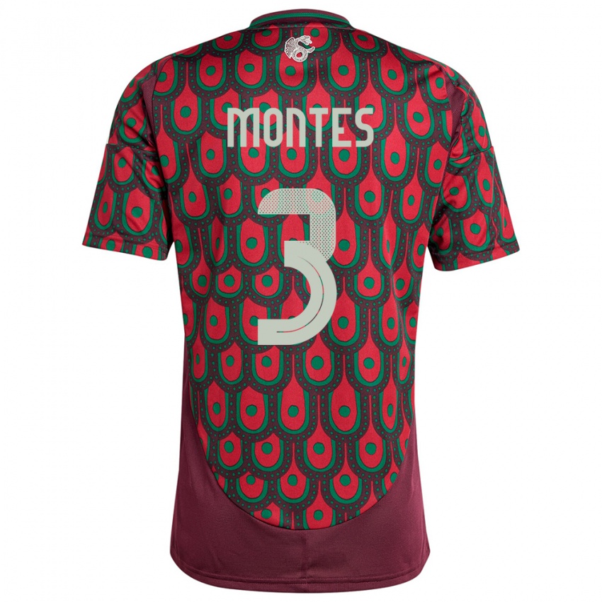 Hombre Camiseta México Cesar Montes #3 Granate 1ª Equipación 24-26 La Camisa Chile