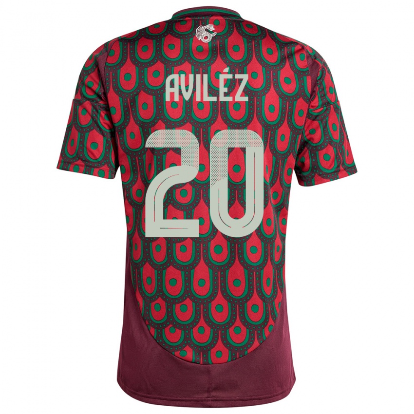 Hombre Camiseta México Aylin Avilez #20 Granate 1ª Equipación 24-26 La Camisa Chile