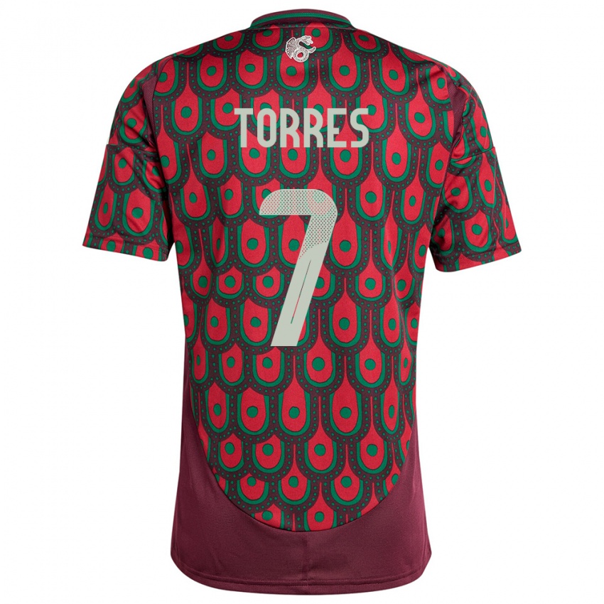 Hombre Camiseta México Christian Torres #7 Granate 1ª Equipación 24-26 La Camisa Chile