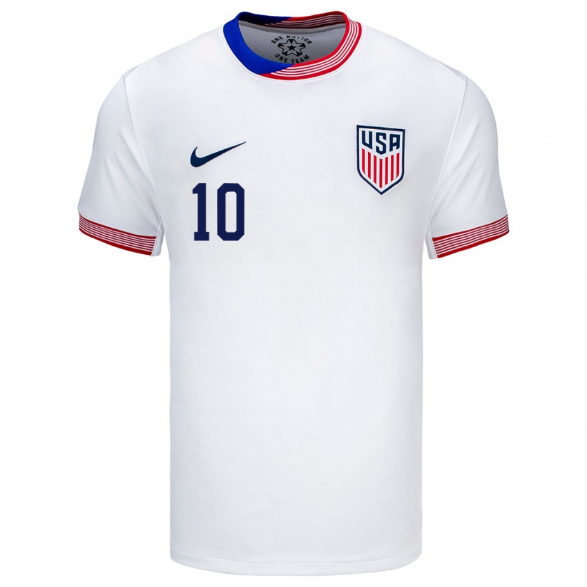 Hombre Camiseta Estados Unidos Christian Pulisic #10 Blanco 1ª Equipación 24-26 La Camisa Chile