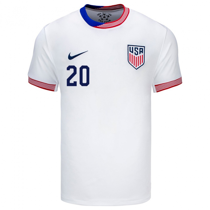 Hombre Camiseta Estados Unidos Caleb Wiley #20 Blanco 1ª Equipación 24-26 La Camisa Chile