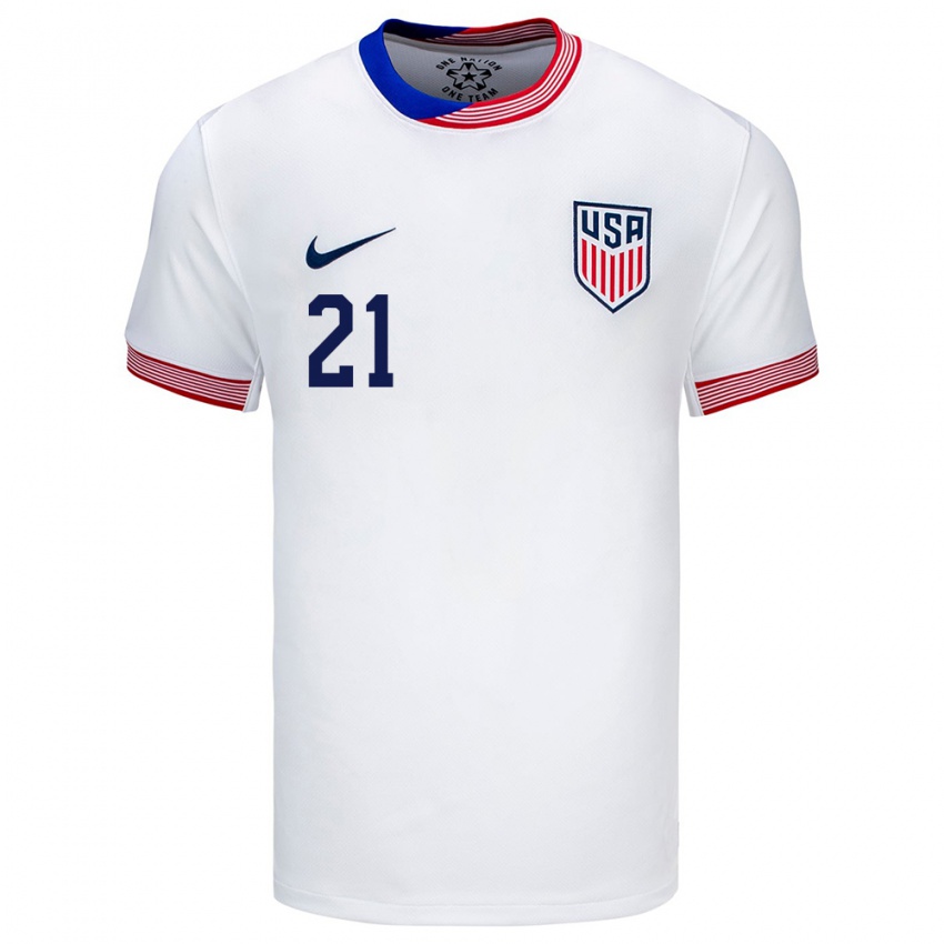 Hombre Camiseta Estados Unidos Aubrey Kingsbury #21 Blanco 1ª Equipación 24-26 La Camisa Chile