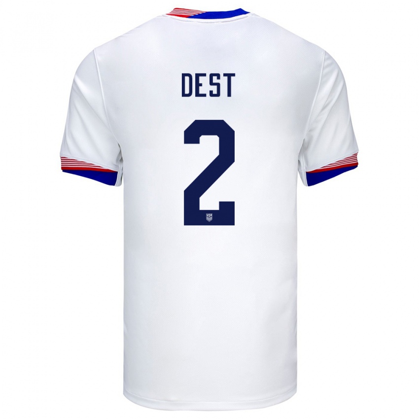 Hombre Camiseta Estados Unidos Sergino Dest #2 Blanco 1ª Equipación 24-26 La Camisa Chile